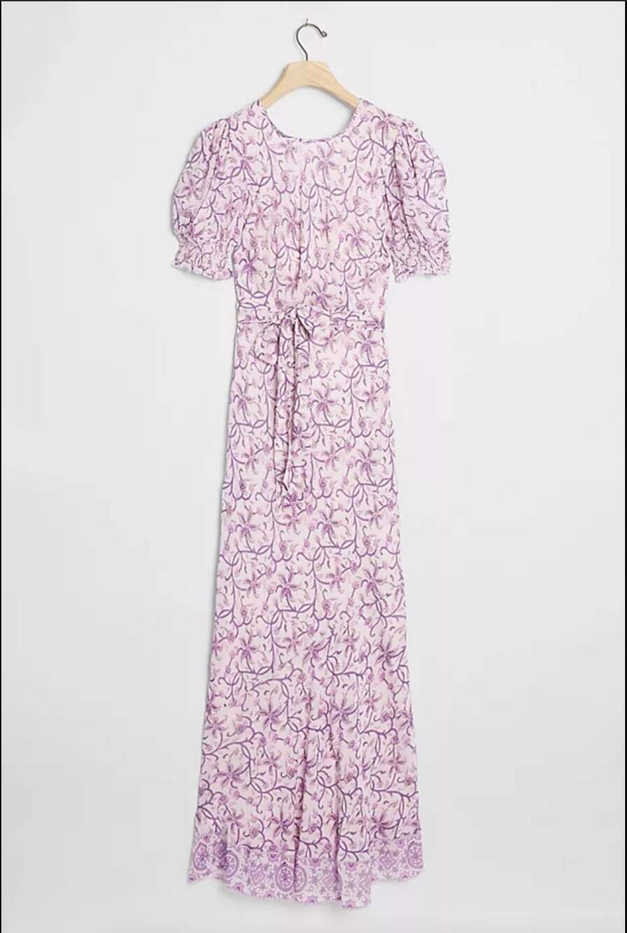 Saylor Amarette Puff-Sleeved Purple Floral Print Maxi Dress Size XS
